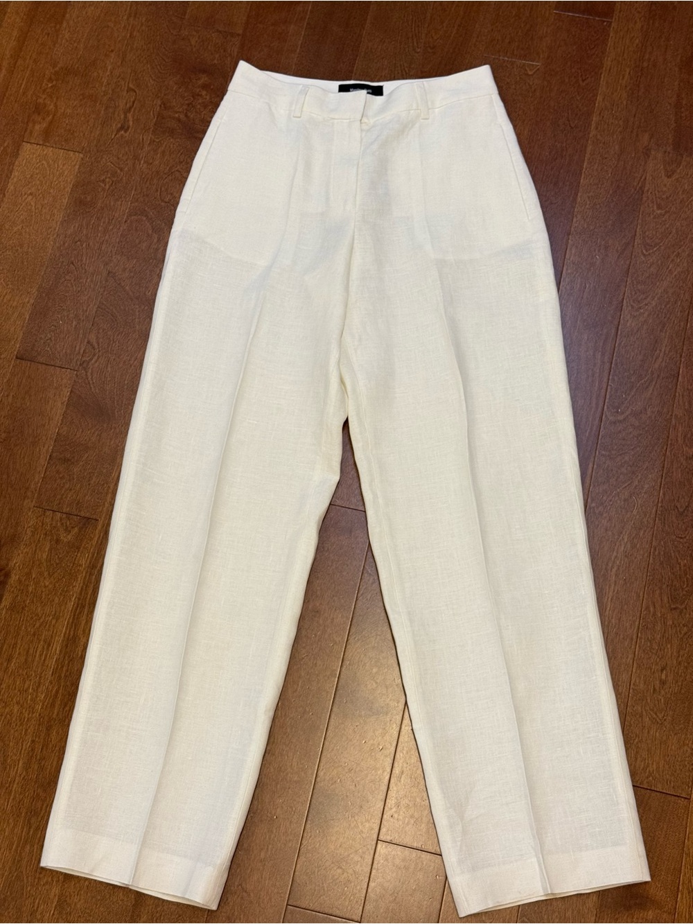 Massimo Dutti Cream Wide-Leg Long Linen Trousers